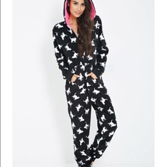 Kitty Cat Warm Pajama Onesie Womens Small